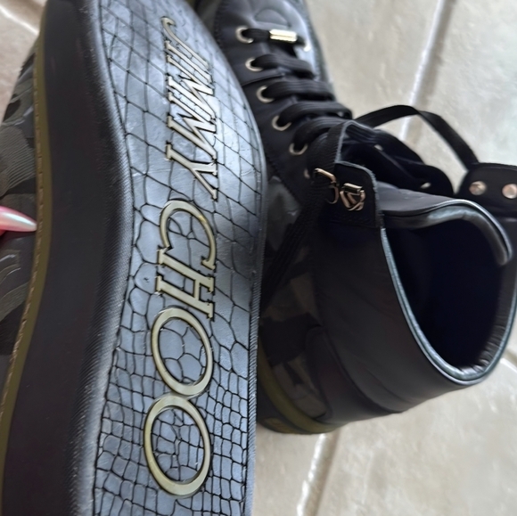 Men’s Jimmy choo Argyle Light Olive Camo Fabric Mix High Top Size 10.5 - Picture 7 of 7